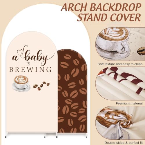 FYSUIMU 2 Pcs A Baby is Brewing Arch Backdrop Covers Coffee Bean Latte Stretchy Spandex Arch Stand Fabric Cover for Baby Shower Gender Reveal Birthday Party Decoration (5ft/6ft) - Image 3