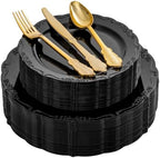 DaYammi 150Pcs Black Plastic Plates & Gold Plastic Silverware Set for Party by DaYammiwillaccompanyyou