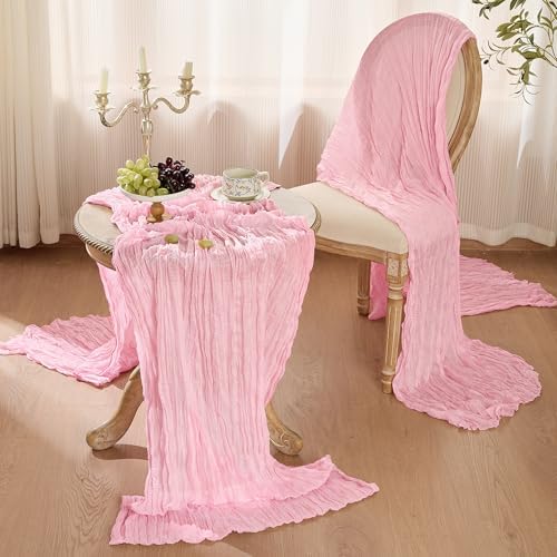 6 Pack Light Pink Cheesecloth Table Runner Boho Gauze Home Decor - Image 3