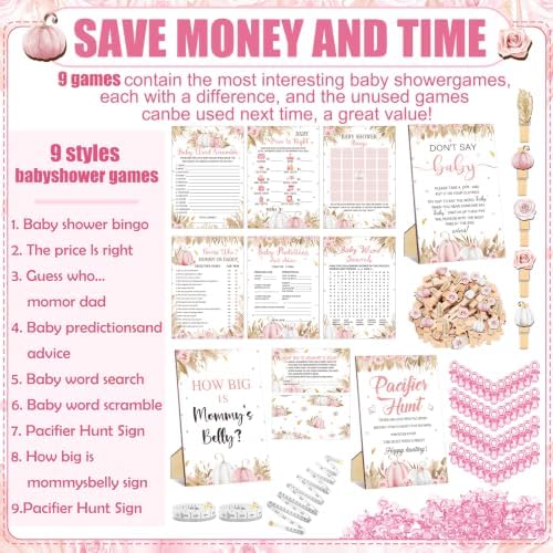 Sherr 476 Pcs Pink Pumpkin Baby Shower Game, 9 Style Baby Shower Activities - Image 4