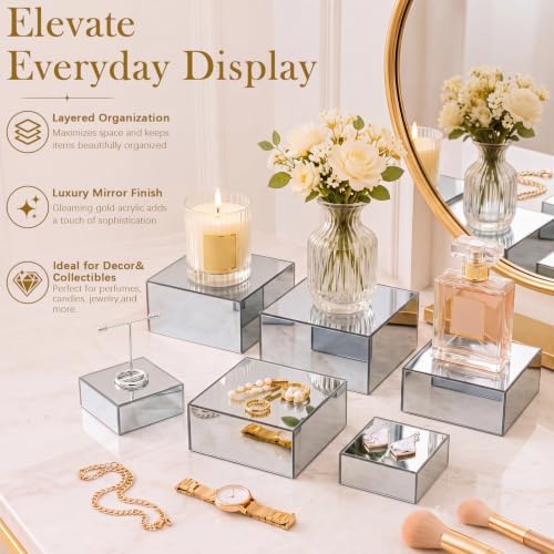 Jerify 6 Pcs Mirror Acrylic Display Risers 5.91" 5.12" 3.54", Silver Square - Image 4