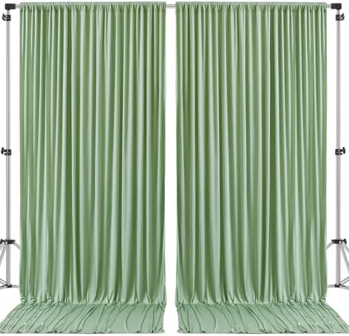 10x10ft Sage Green Backdrop Curtain for Wedding Parties Wrinkle Free Fabric Sage Green Drapes Backdrop Decoration for Baby Shower Birthday Photography Decoration 2 Panels, 5ft x 10ft by Gogoparti