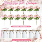6 Sets Artificial Peonies Flower Peony Bouquet with Galvanized Metal Pot Silk Fake Peonies Faux Flower Arrangements for Wedding Table Centerpiece Party Home Room (Pink) - Image 2