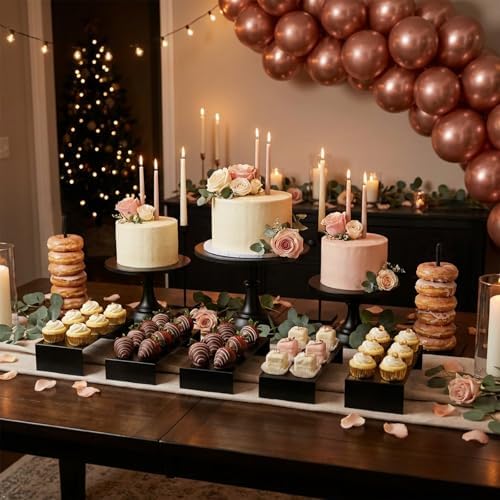 Black 11Pcs Metal Dessert Display Set Round Cake Stand Riser Platter - Image 3