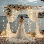 Tulle Backdrop Curtains with Lights Sheer Ivory Curtain Backdrop 30x10ft - Image 7