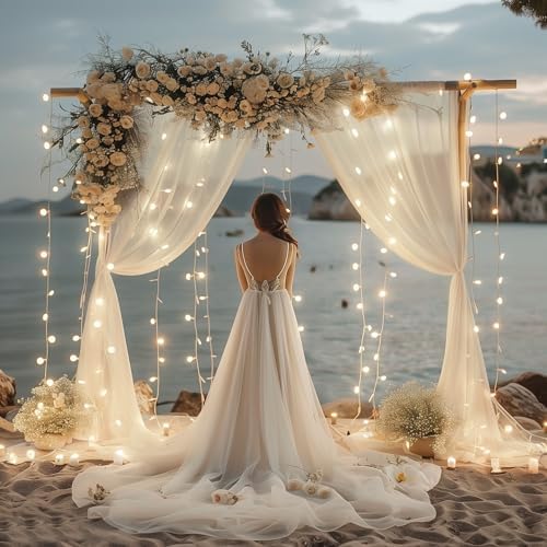 Tulle Backdrop Curtains with Lights Sheer Ivory Curtain Backdrop 30x10ft - Image 7
