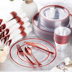 Goodluck 175 Pcs Clear Red Plastic Dinnerware Sets for Party for 25 Guests - Image 2