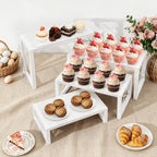 ELITEROO Tiered Display Stand, Wooden 4 Tier Display Risers, Nesting Cupcake Stand for Dessert, Food, Cupcake, Collectibles, Buffet Table, and Market Vendor Events Retail Shelf Organizer, White - Image 2