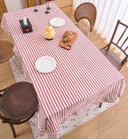 vctops Farmhouse Red Stripe Ruffle Table Cloth, Boho Cotton Linen Tablecloth, Washable Table Cover for Rectangle Table Baby Shower Kitchen Party Wedding Decor (Red B,70"x102") - Image 4