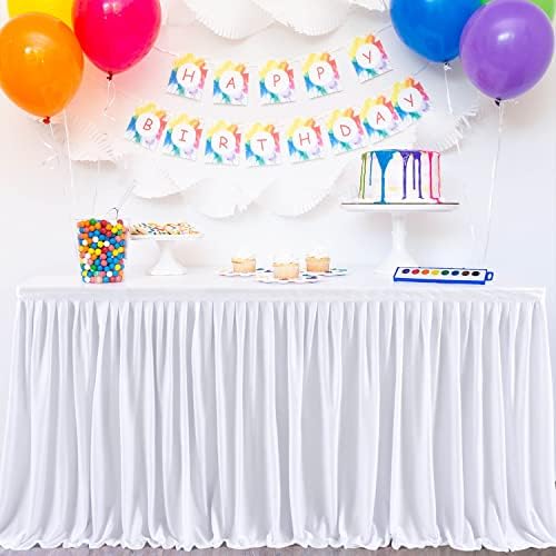Ruffle Table Skirt for Teacher Desk Classroom Wedding Birthday, White, 14ft - Image 5