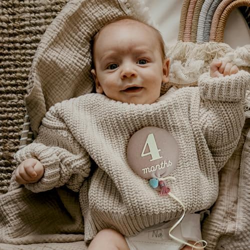 Balloon Baby Monthly Milestone Marker Signs, Photo Prop for Photoshoot | Stuffed Plush Balloon, Tassel, Pompom | Birth Announcement, Gender Neutral Baby Shower, Newborn Gift Set (Dusty Pink) - Image 6