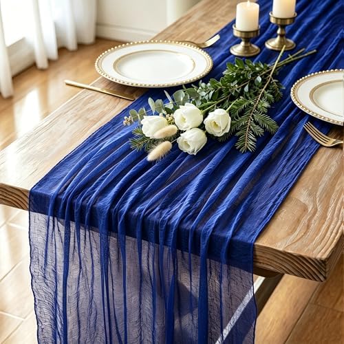 12 Pack Royal Blue Cheesecloth Table Runner 120 Inch Boho Wedding Decor by Fixwal