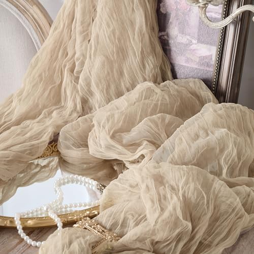 12 Pack Tan Beige Cheesecloth Table Runners, 120 Inch 10Ft Gauze Table Runner for Wedding Birthday Party Baby Shower Decorations - Image 7