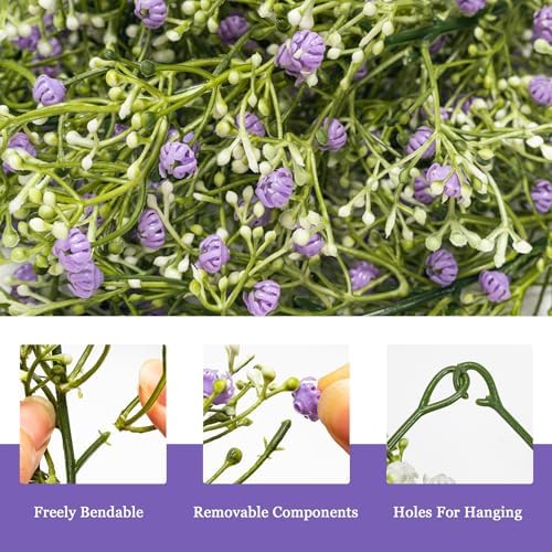 Artificial Baby Breath Flower Vines, Babys Breath Artificial Flowers Real Touch Faux Gypsophila Hanging Fake Baby's Breath Garlands for Wedding and Baby Shower Decor 2Pcs 5.8ft（Purple） - Image 3