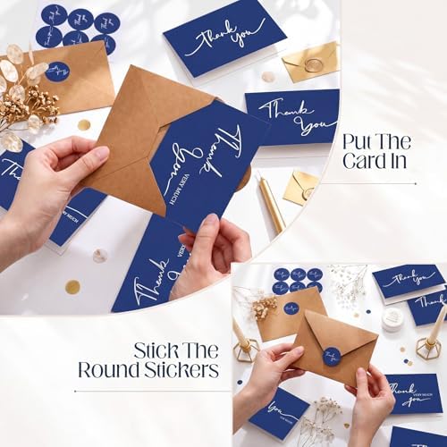 Gueevin 200 Pcs Navy Blue Thank You Cards with Envelopes and Stickers Bulk - Image 4