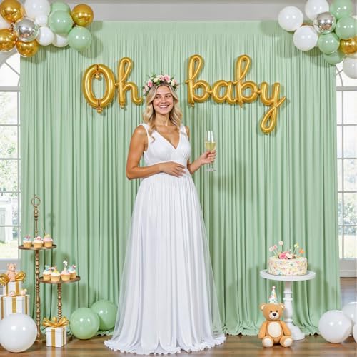 10ft x 7ft Sage Green Backdrop Curtain for Wedding Baby Shower Wrinkle Free Backdrop Drapes Panels for Parties Bridal Shower Birthday Photo Photography Polyester Fabric Background Decoration - Image 3