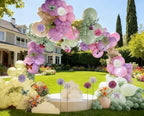 Green Pink Purple Balloon Arch Double Stuffed Pink Yellow Sand White Balloon Garland with Bionic Flower Leaf Butterfly Stickers for Spring Birthday Garden Wildflower Baby Shower Easter Party Decor - Image 6
