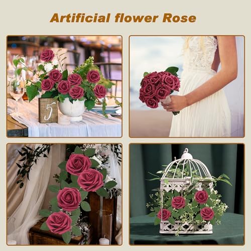 Artificial Flowers Realistic Roses, Real Looking Fake Roses with Stem for DIY Wedding Bouquets Centerpieces Bridal Shower Party Home Romantic Decorations (Wine Red, Regular 3" - 200pcs) - Image 3