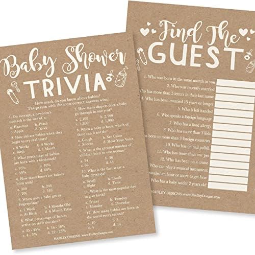Hadley Designs - 25 Rustic Trivia Game, 25 Find The Guest Game, 25 Love Or Labor Game, 25 Boobs Or Baby Butts - 4 Double Sided Cards Baby Shower Ideas, Gender Reveal Games Baby Shower Games - Image 3