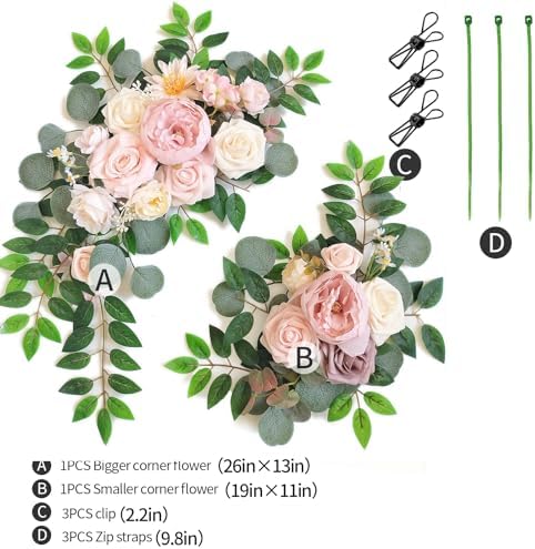 Faux Flower Swag Set of 2 for Wedding Welcome Signs Floral Swag Wedding Reception Ceremony Signs Decor (Pink) - Image 2