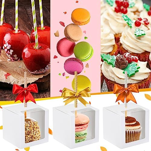 Henoyso 100 Pcs 4 x 4 x 4 in Candy Apple Boxes with Hole,White - Image 6