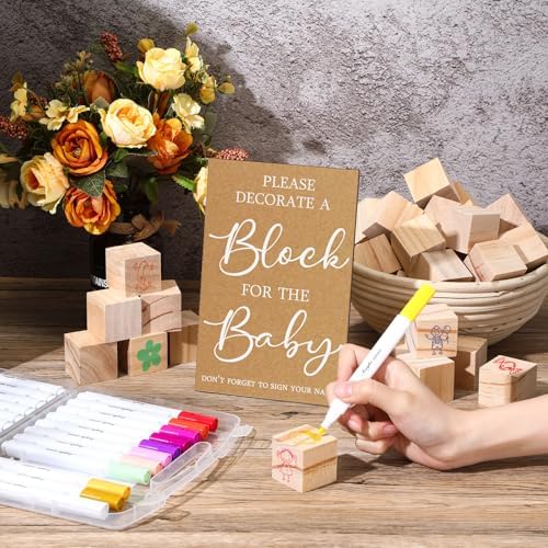 Tatuo 75 Pcs Baby Shower Party Block Games Sign to Decorate,Kraft - Image 5