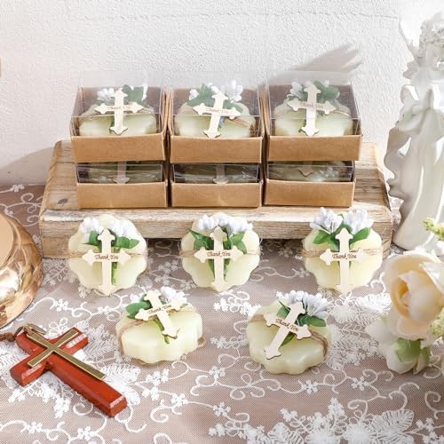 24 Pcs Baptism Favors for Guests Scented Soap Favors First Communion Baby Shower Soap with Dried Flowers Thank You Wood Tags Baptism Bridal Birthday Gifts(White Color) - Image 4