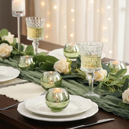 24 Pcs Green Candle Holder for Wedding Decor- Sage Green Mercury Glass Votives for Bridal Shower, Tea Party Table Centerpieces, Vintage Rustic Wedding - Image 4