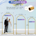 Hemmotop Metal Arch Backdrop Stand Set of 3, 6ft, 6.6ft, 7.2ft, Gold - Image 2