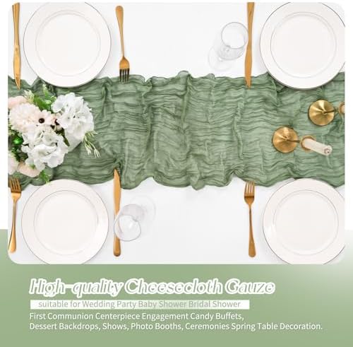 20 Pack Sage Green Table Runner 17 x 108inch Cheesecloth Table Runner Rustic Boho Gauze Sheer Fabric Cheese Cloth Table Runners for Wedding Party Bridal Baby Shower Birthday Spring Table Decor - Image 6
