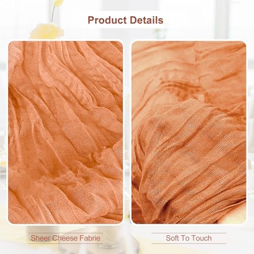 6 Pack Coral Cheesecloth Table Runner 35x120 Inch 10Ft Rustic Gauze Cheese Cloth Table Runner Sheer Cheesecloth Table Runners for Wedding Party Bridal Shower Decoration - Image 3