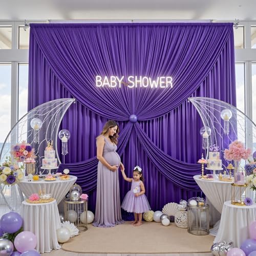 20x12 Deep Purple Backdrop Curtains for Wedding Party 4 Panel 5×12FT Tall - Image 3