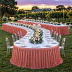 Partisky Rosy Pink Polyester Table Skirt for Rectangle Tables 17ft, Wrinkle Resistant Pleated Ruffle Table Cloth for Wedding Baby Shower by Partisky