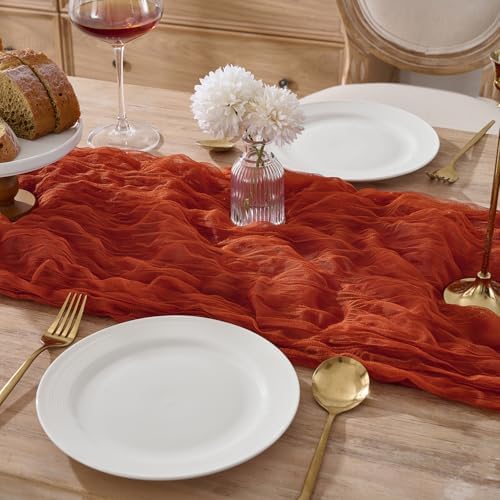 3 Pack Terracotta Fall Cheesecloth Table Runners, 120 Inch 10Ft Orange Gauze Table Runner for Wedding Birthday Party Baby Shower Decorations - Image 2