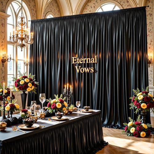 Black Satin Backdrop Curtains 4 Panels - Glitter Photo Drapes for Baby Shower, 20x10FT Shimmer Back Drop Cloth, Wrinkle Free for Birthday Party Prom Wedding Photoshoot Background - Image 5