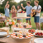 J JOYSAY Chess Checkerboard Orange White Pattern Acrylic Cupcake Stand 3 Tier Dessert Table Display Set Clear Cake Stands for Party Baby Shower Wedding Decorations Easy Assembly Macaron Tower - Image 6
