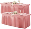 Wish Care 2 Pack Dusty Rose Spandex Table Clothes for 4 Foot Rectangle Tables, 4FT Wrinkle Free Fitted Tablecloths Ruffles Design Table Cloth for Party, Banquet, Wedding and Events by WishCare