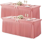 Wish Care 2 Pack Dusty Rose Spandex Table Clothes for 4 Foot Rectangle Tables, 4FT Wrinkle Free Fitted Tablecloths Ruffles Design Table Cloth for Party, Banquet, Wedding and Events by WishCare