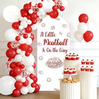 Meatball Baby Shower Decorations a Little Meatball Is on the Way Arch Backdrop Covers 6ft Balloon Garland Arch Kit Red Spaghetti Holy Cannoli Decorations for Italian Food Pasta Baby Shower Supplies - Image 2