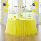 167in Yellow Tulle Table Skirts for Rectabgle Tables 6/8ft, 2-Layer Gold Grim Ruffle Tulle Tutu Cloth Table Skirt 14ft Decor Bee Themed Birthday Party Wedding Baby Shower Cake Dessert(No Table Cover) - Image 2