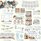 Cowboy Baby Shower Decorations for Boy, A Little Cowboy is on the Way Party Supplies, Western Rodeo Baby Shower Decor, It's a Boy Gender Reveal, Balloon Box Banner Backdrop Stickers Sash Cake Topper - Image 3