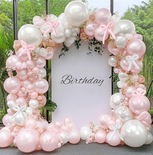Pearl Pink White Balloons Double Stuffed Pastel Light Pink Balloon Arch Kit With Long Balloons for Baby Shower Birthday Bridal Wedding Princess Party Decorations - Image 2