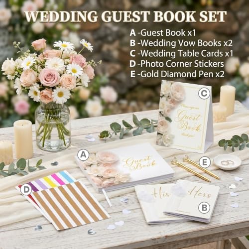 Wedding Guest Book and Vow Book Set Pink Roses Photo Photo - Image 5