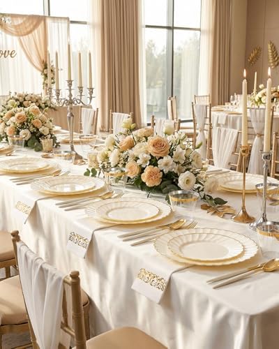 Ciaell 175 Piece Ivory and Gold Plastic Plates for Weddings Parties - Image 4