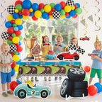 Honoson 4 Pcs Large 30" Racing Car Cardboard Cutouts Standup, Race Car Birthday Party Decorations Check Flag Trophy Tire Photo Booth Props for Photography Backdrop Baby Shower Party Supplies Yard Sign - Image 4