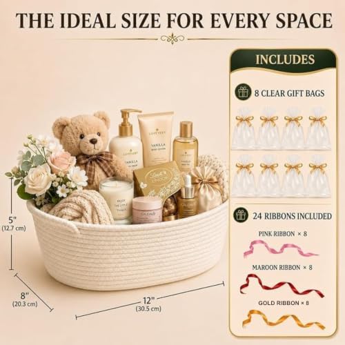 8 Packs Gift Baskets Empty, Small Woven Basket for Gifts,8 Bag & 24 Ribbons - Image 2