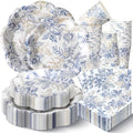 Newtay 250 Pcs Blue Gold Floral Disposable Paper Plate Napkins by Newtay