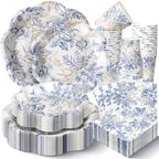 Newtay 250 Pcs Blue Gold Floral Disposable Paper Plate Napkins by Newtay