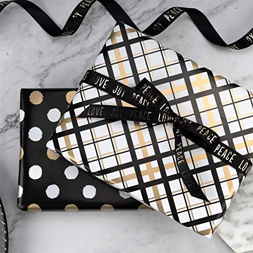 WRAPAHOLIC Reversible Wrapping Paper - 24 inch X 65.6 feet Jumbo Roll Black and Gold Design for Birthday, Holiday, Aniversary Wrap - Image 3