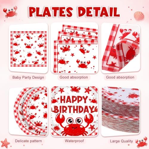 Funnymoom 400 Pcs Crab Boil Birthday Party Supplies for 50 Guest Seafood Disposable Plates Napkin Cup Spoon Fork Knives for Birthday Picnic BBQ Crab Seafood Boil Party Supplies - Image 2